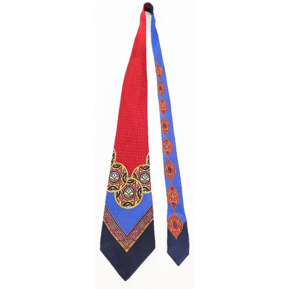 Gianni Versace Mens Vintage 1990's Red/Blue Silk Scarf Print Necktie Tie - Picture 2 of 8
